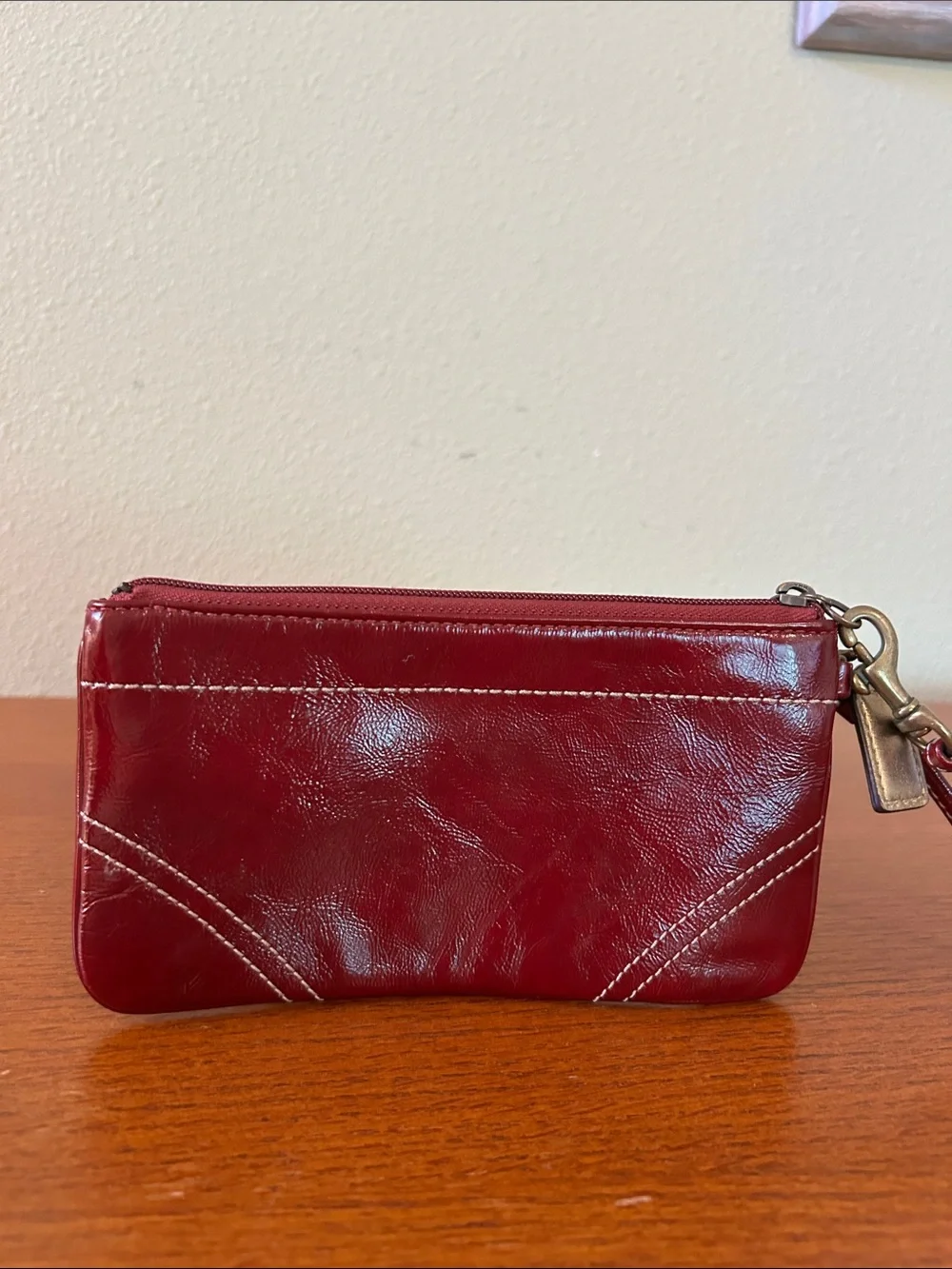 Coach Patent Leather Wristlet Clutch in Deep Burgundy